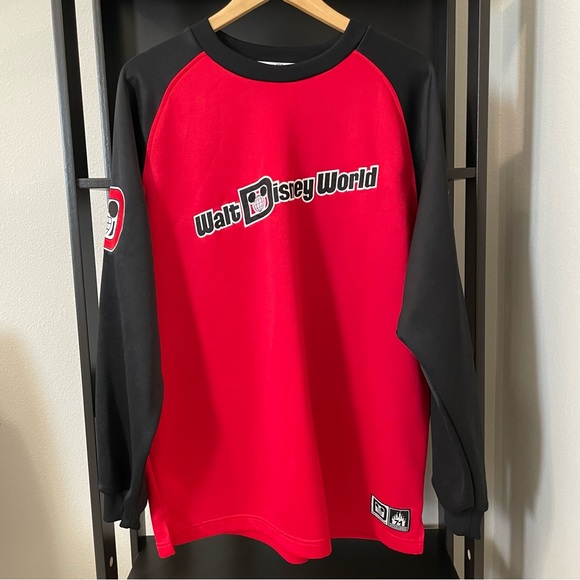 Disney World Mens Red Vintage Long Sleeve Baseball Jersey Size L - Picture 7 of 9
